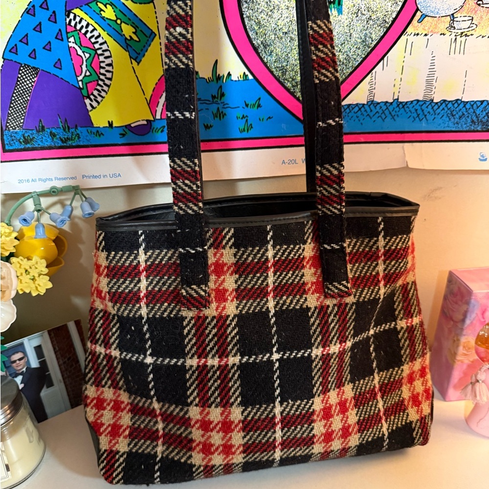 Burberry Black and Red Plaid Tote